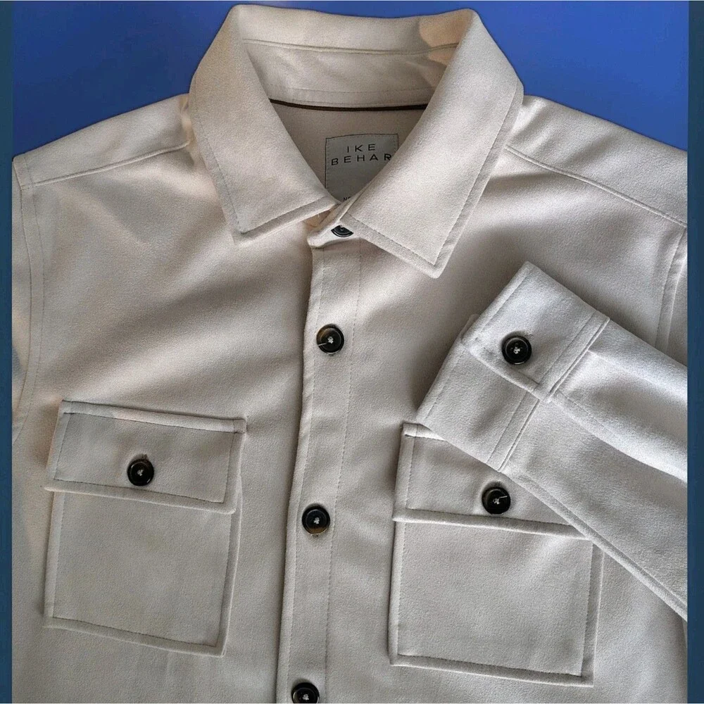Ike Behar New York Men's M Faux Suede Jacket Cream Stone Water Repellent Shacket